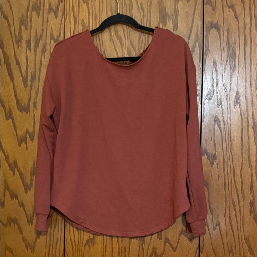 Daytrip Crochet Back Long Sleeve Top Women’s Large Rust Boho Casual